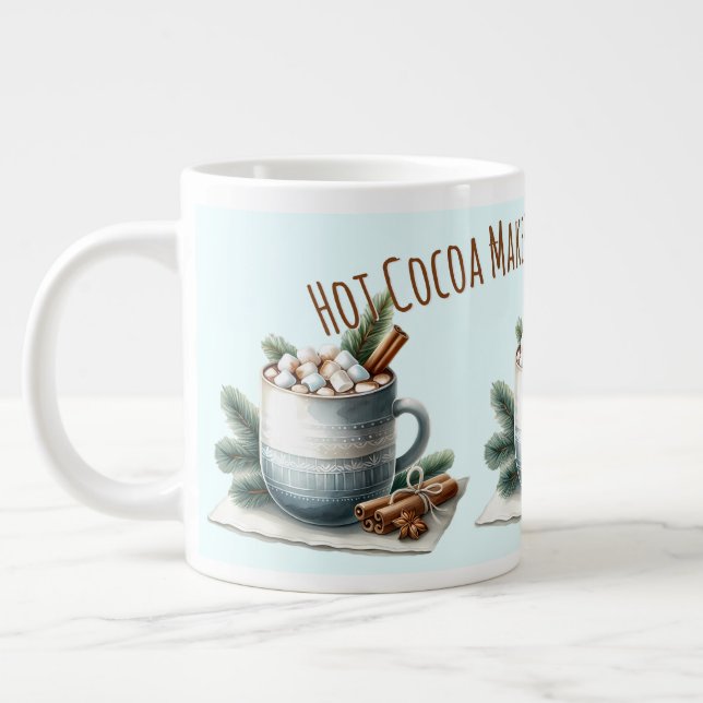 Cozy Winter Cocoa Marshmallow Scene Large Coffee Mug (Left)