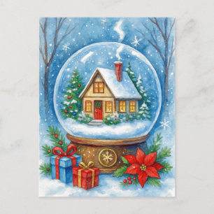 Cozy Winter Cottage Christmas Snow Globe Postcard