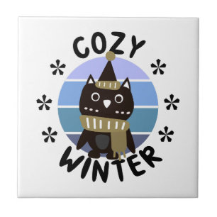 Cozy Winter, Cute Owl Ceramic Tile