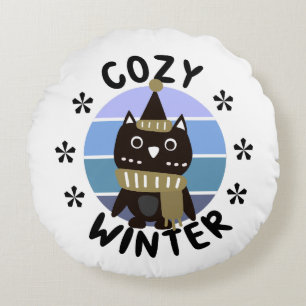 Cozy Winter, Cute Owl Round Cushion