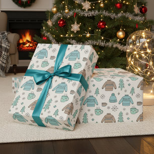 Cozy Winter Cute Sweater & Hot Cocoa Wrapping Paper