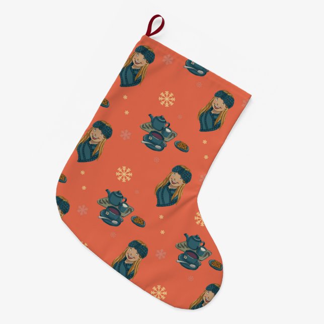 Cozy winter design large christmas stocking (Front (Hanging))