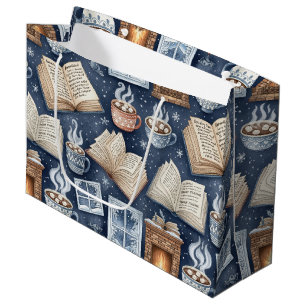 Cozy Winter Evenings – Hot Cocoa, Books, Firelight Large Gift Bag
