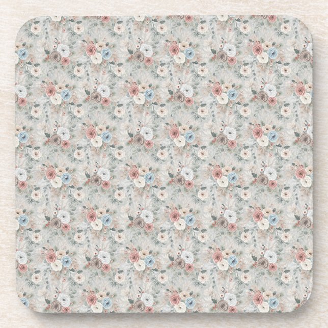 Cozy Winter Floral Pattern Coaster (Front)
