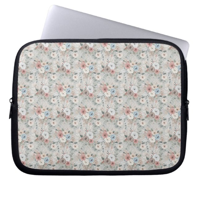 Cozy Winter Floral Pattern Laptop Sleeve (Front)