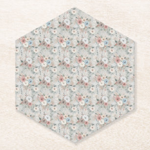 Cozy Winter Floral Pattern Paper Coaster