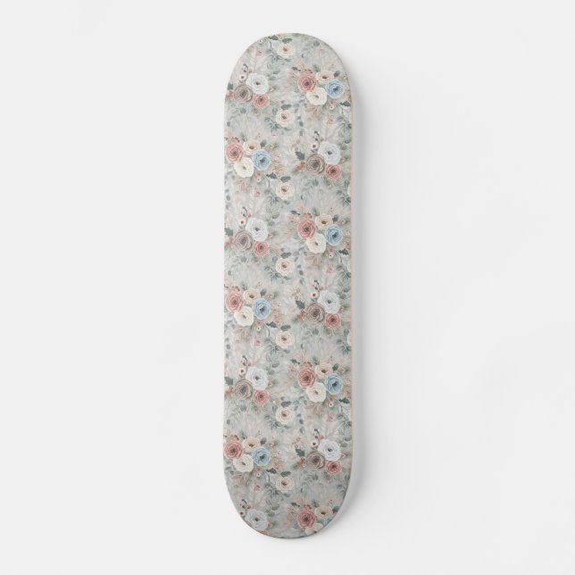 Cozy Winter Floral Pattern Skateboard (Front)