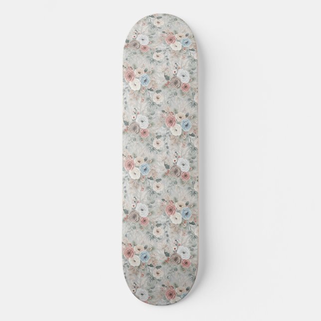 Cozy Winter Floral Pattern Skateboard (Front)