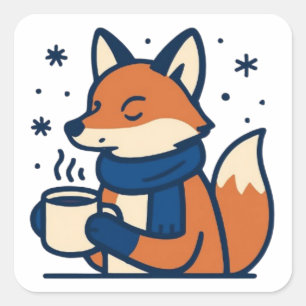 Cozy Winter Fox with Hot Cocoa  Square Sticker