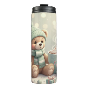 Cozy Winter Holiday Bear with Hot Cocoa Thermal Tumbler