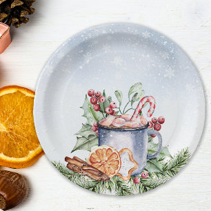Cozy Winter Hot Cocoa Snowly Baby Shower Paper Plate