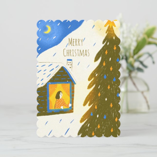 Cozy Winter Night Christmas Holiday Card (Standing Front)