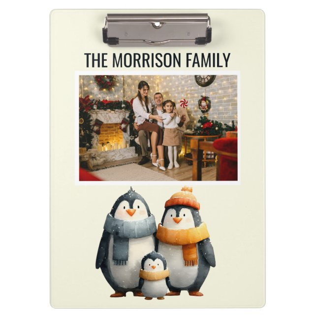 Cozy Winter Penguin Family Clipboard (Front)