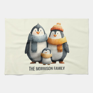 Cozy Winter Penguin Family Tea Towel
