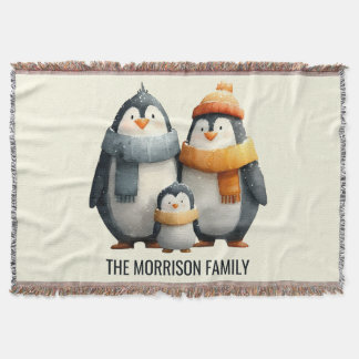 Cozy Winter Penguin Family Throw Blanket
