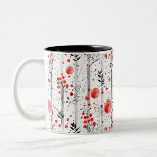 Cozy winter red and green cottage design Two-Tone coffee mug