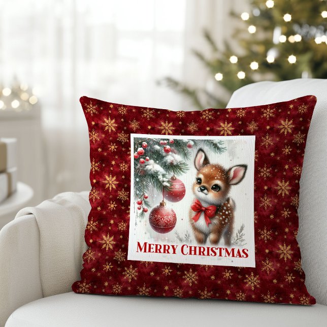Cozy winter scene baby deer kids room decor  cushion (Cozy winter scene baby deer kids room decor (50))