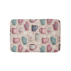 Cozy Winter Seamless Pattern with Knitted Mittens  Bath Mat