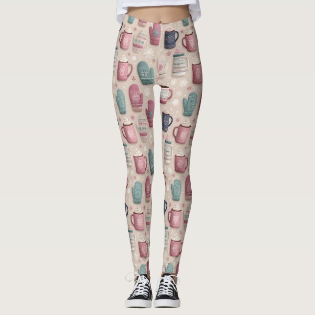 Cozy Winter Seamless Pattern with Knitted Mittens  Leggings (Front)