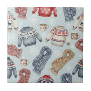 Cozy Winter Sweaters and Scarves – Watercolor Ceramic Tile