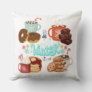 Cozy Winter Treats and Drinks Illustration Cushion
