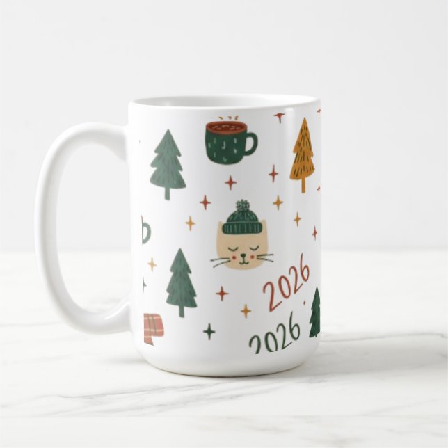 Cozy Winter Vibes 2026 - Cute Puppy and Kitten Chr Coffee Mug (Left)