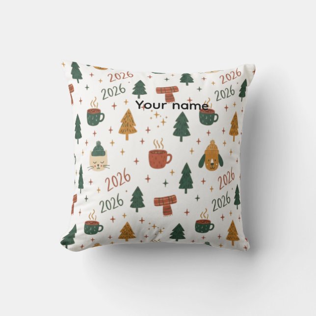 Cozy Winter Vibes 2026 - Cute Puppy and Kitten Chr Cushion (Front)