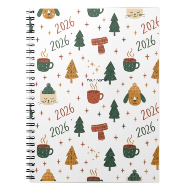 Cozy Winter Vibes 2026 - Cute Puppy and Kitten Chr Notebook (Front)