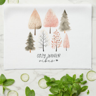 Cozy Winter Vibes Pastel Boho Tree Christmas Tea Towel