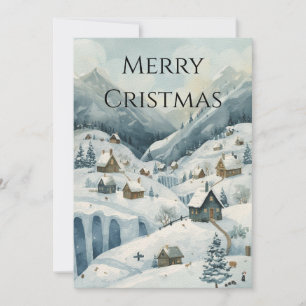 "Cozy Winter Village Christmas Flat Invitation" Invitation