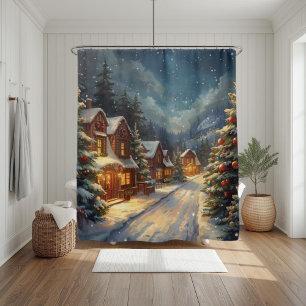 Cozy Winter Village Christmas Shower Curtain 