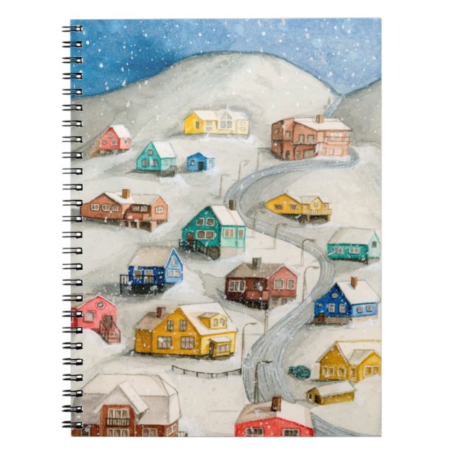 Cozy Winter Village Watercolor Notebook (Front)