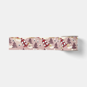Cozy Winter Village Wrapping Paper Grosgrain Ribbon