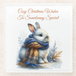 Cozy Winter Wishes To Somebunny Special Rabbit Glass Coaster