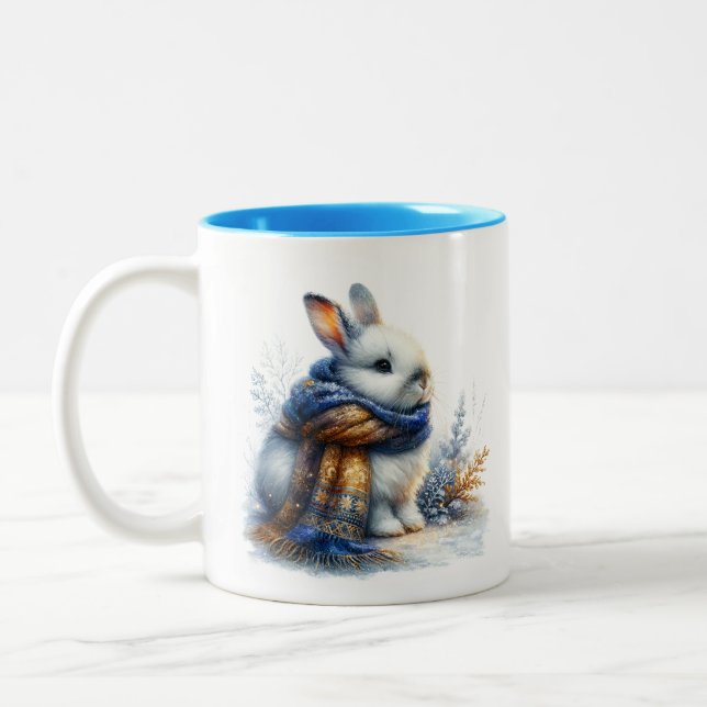 Cozy Winter Wishes To Somebunny Special Rabbit Two-Tone Coffee Mug (Left)