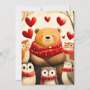Cozy Woodland Bear Owl Family Winter Love Holiday Card