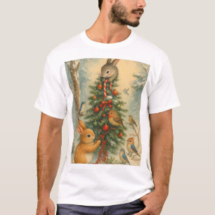 Cozy woodland bunny Christmas cute winter festive  T-Shirt