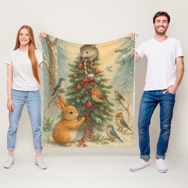 Cozy woodland bunny christmas warm winter festive  fleece blanket (In Situ)