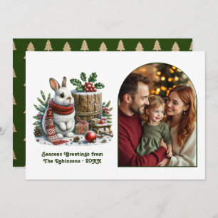 Cozy Woodland Bunny Family Christmas Photo Holiday Card