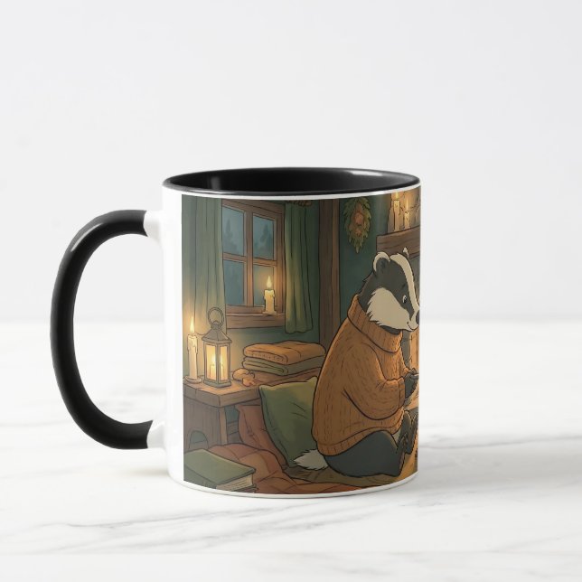 Cozy Woodland Campfire Animals Coffee Mug (Left)