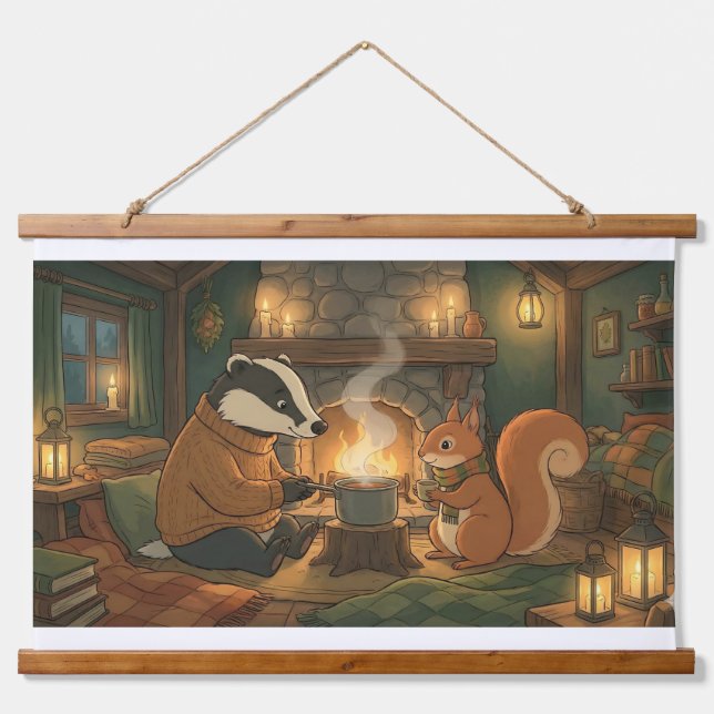 Cozy Woodland Campfire Animals Wall Tapestry (Front)