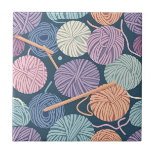 Cozy Yarn Balls and Knitting Needles Seamless Ceramic Tile