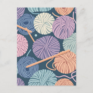 Cozy Yarn Balls and Knitting Needles Seamless Postcard