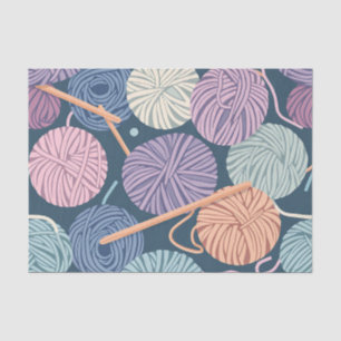 Cozy Yarn Balls and Knitting Needles Seamless Tissue Paper