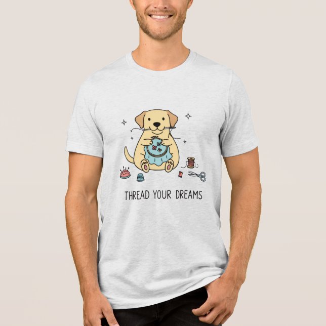 Cozy Yellow Labrador Dog Embroidery Cute Crafting  Tri-Blend Shirt (Front)