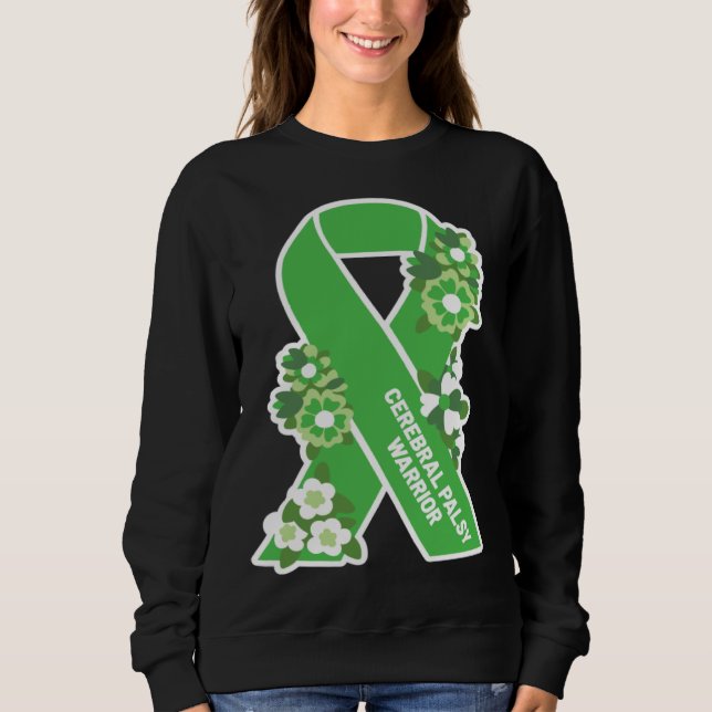CP Green Ribbon and Flowers Women s Cerebral Palsy Sweatshirt (Front)
