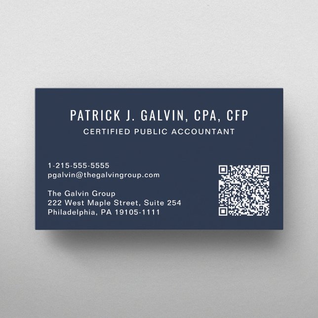 CPA Accountant Blue QR Code Business Card (CPA Accountant QR Code Blue Photo Business Card)