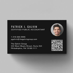 CPA Accountant QR Code Black Photo Business Card