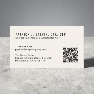 CPA Accountant QR Code Cream Business Card