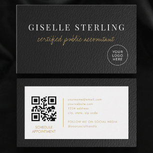 CPA Accountant Tax Faux Leather Logo QR Code Business Card